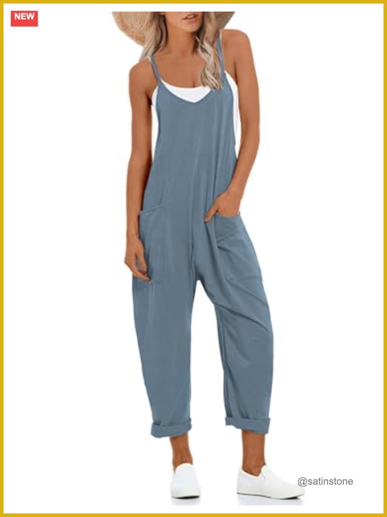 Womens Sleeveless Harem Overalls Jumpsuit With Pockets Stretchy